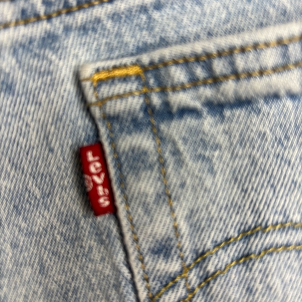 Levi's Premium 501 Light Blue Distressed Denim Shorts - Picture 6 of 9
